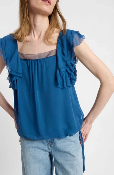 Santorelli Chass Ruffle Blouse In Blue