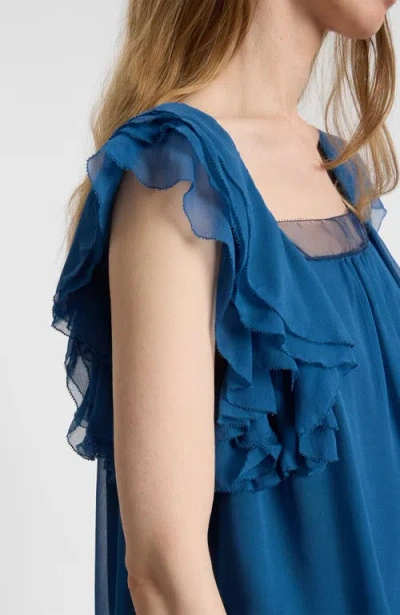 Santorelli Chass Ruffle Blouse In Blue