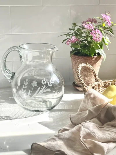 Villa Lua Home Hand-etched Blown Pitcher In Black
