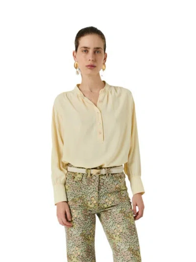 Gerard Darel Cezanne Tunisian Collar Blouse In Yellow