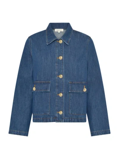 Gerard Darel Taina Button Front Pocket Denim  Jacket In Blue