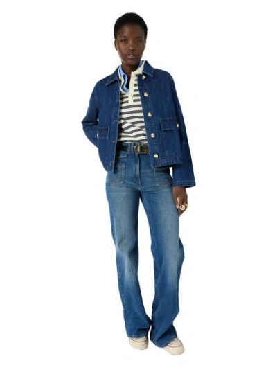 Gerard Darel Taina Button Front Pocket Denim  Jacket In Blue