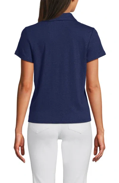 Lands' End Linen Blend Short Sleeve Button Front Polo Top In Multi