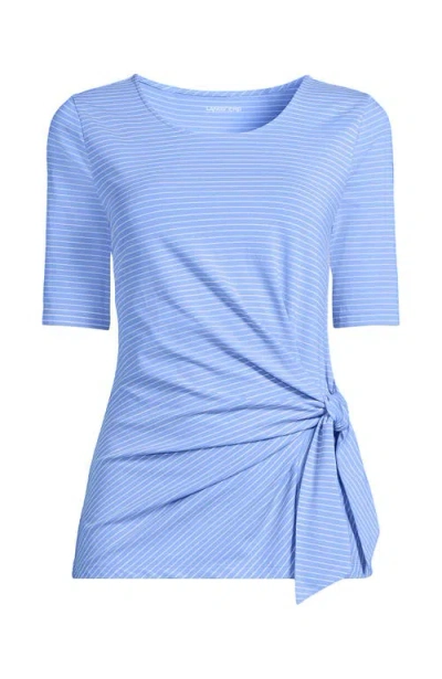 Lands' End Plus Size Lightweight Jersey Tie Front Top In Blue