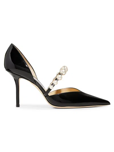 チ*コ様 美品 JIMMY CHOO パール装飾ミュール ブラック23cm Jimmy Choo Pointed Toe Heels With Pearl And Crystal Accents In