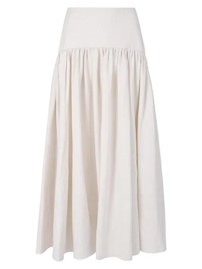 Staud Procida Gathered Midi High Waist Dress In White