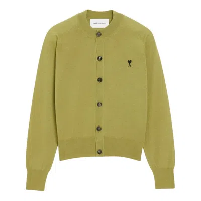 Ami Alexandre Mattiussi Green Wool Crewneck Ami De Coeur Cardigan Green In Gold