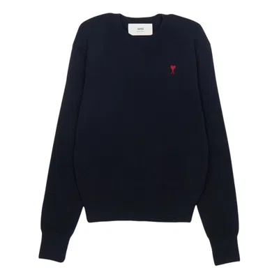 Ami Alexandre Mattiussi Classic Crew Neck Sweater With Embroidered Heart Detail In Blue