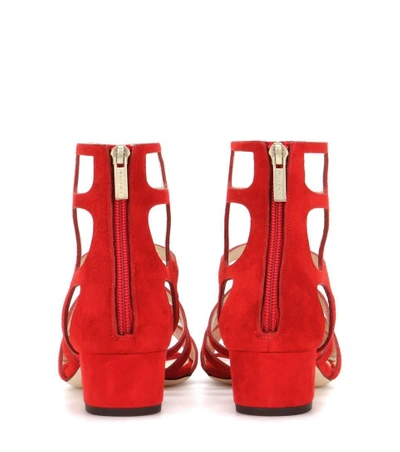Shop Jimmy Choo Ren 35 Suede Sandals In Red