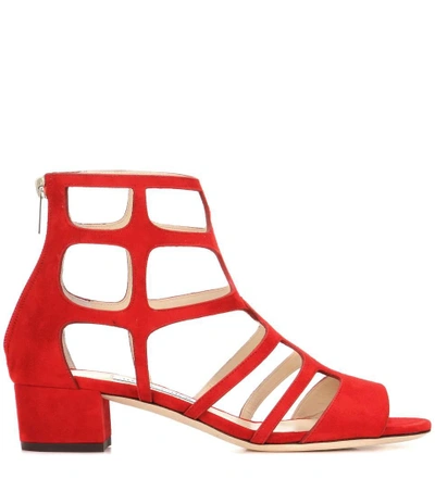 Shop Jimmy Choo Ren 35 Suede Sandals In Red