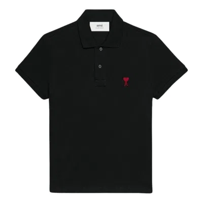 Ami Alexandre Mattiussi Ami Paris Men Black Polo Shirt With Adc Embroidery At The Front In Cotton Man