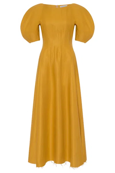 Gabriela Hearst Ranya Puff Sleeve Maxi Dress In Golden Birch Linen Twill In Brown