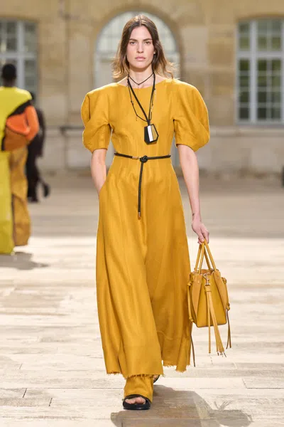 Gabriela Hearst Ranya Puff Sleeve Maxi Dress In Golden Birch Linen Twill In Brown