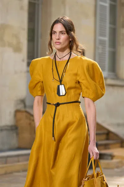 Gabriela Hearst Ranya Puff Sleeve Maxi Dress In Golden Birch Linen Twill In Brown