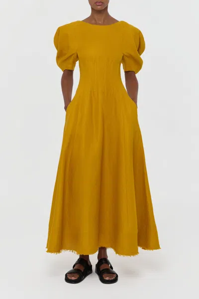Gabriela Hearst Ranya Puff Sleeve Maxi Dress In Golden Birch Linen Twill In Brown