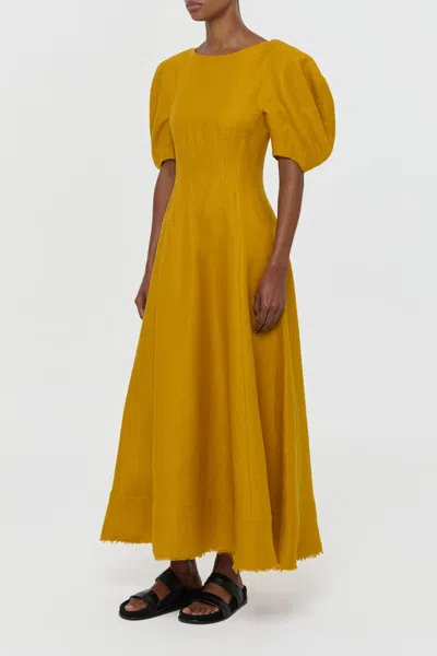 Gabriela Hearst Ranya Puff Sleeve Maxi Dress In Golden Birch Linen Twill In Brown