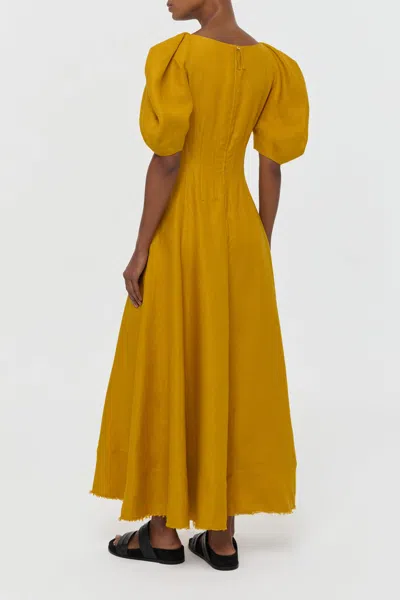 Gabriela Hearst Ranya Puff Sleeve Maxi Dress In Golden Birch Linen Twill In Brown