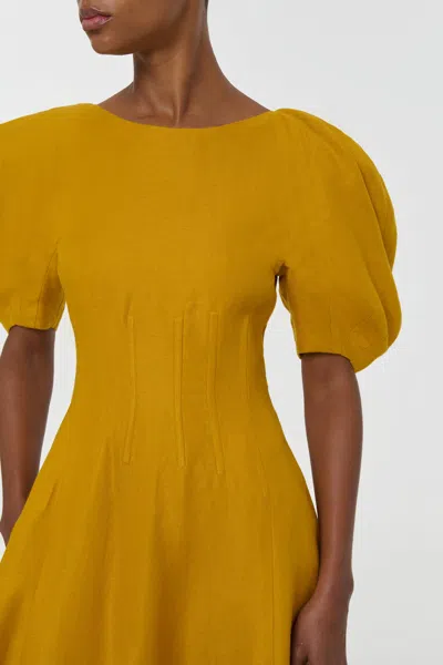 Gabriela Hearst Ranya Puff Sleeve Maxi Dress In Golden Birch Linen Twill In Brown
