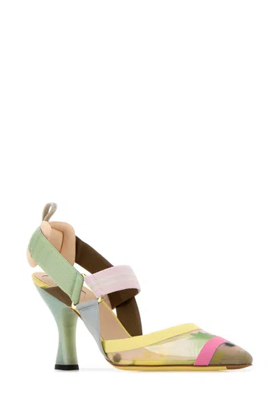 Fendi Multicolor Mesh Colibri Pumps In Gold