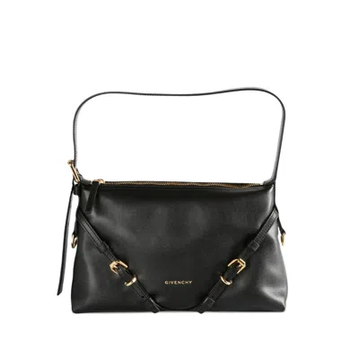 Givenchy Hammered Leather Shoulder Bag With Logo On The Front And Metal Details In Black