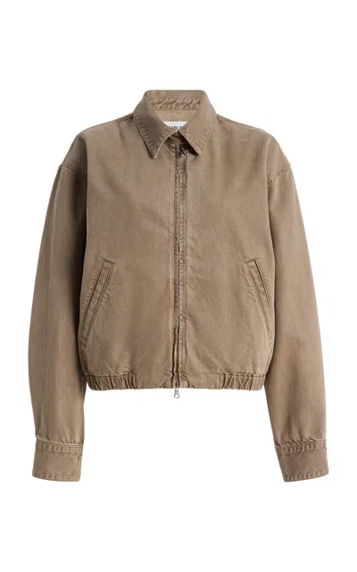 Agolde Elasticated-hem Denim Jacket In Brown