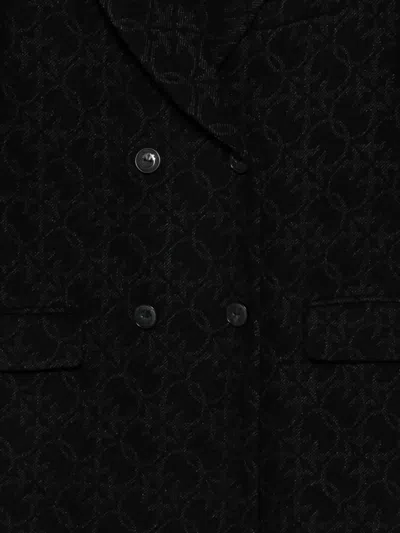 Pinko Double-breasted Patterned Coat In Black