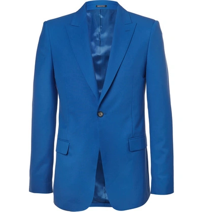 Shop Alexander Mcqueen Blue Slim-fit Wool Blazer