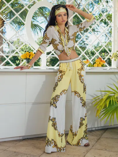 Alice And Olivia Ojai Baroque-print Drawstring Palazzo Pants In Multi