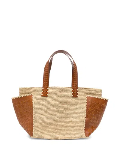 Dragon Diffusion X Sovani Woven-raffia Leather-panel Tote Bag In Neutral