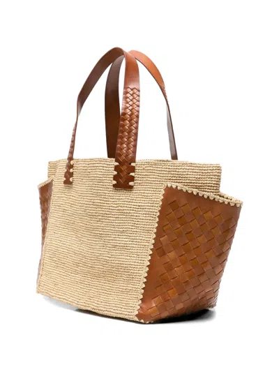 Dragon Diffusion X Sovani Woven-raffia Leather-panel Tote Bag In Neutral