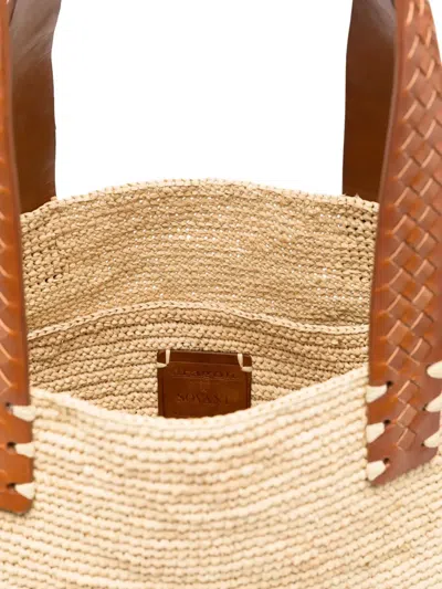 Dragon Diffusion X Sovani Woven-raffia Leather-panel Tote Bag In Neutral