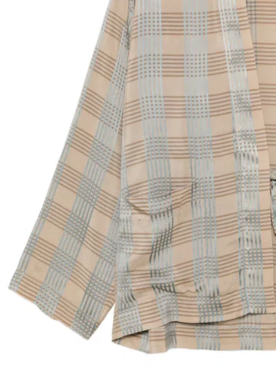 Uma Wang Check-pattern Tie-fastening Jacket In Neutral