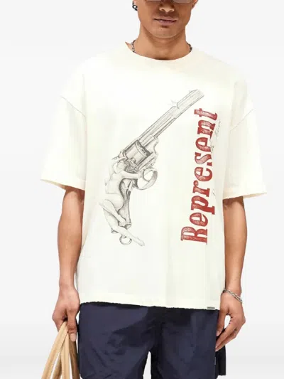 Represent Graphic-print Raw-cut T-shirt In White