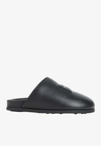 Givenchy Label Flat Mules In Black Nappa Leather Women In Multi
