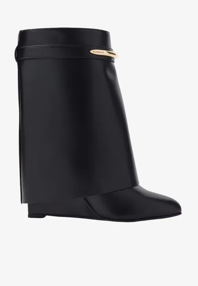 Givenchy Women Black Ankle Boots With Wedge Heels And Logo Plaque On The Side In Leather Woman In Black