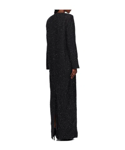 Pushbutton Black Metallic Thread Maxi Dress In Black