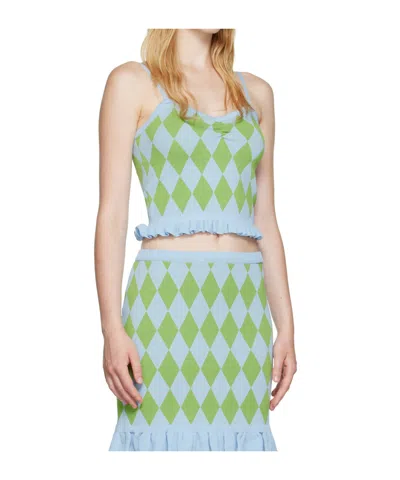Pushbutton Diamond Pattern Vest In Green