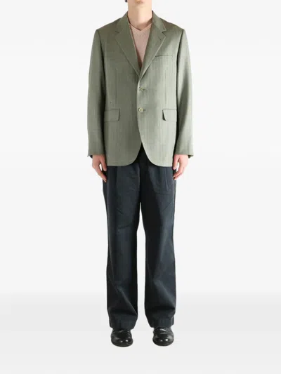 Auralee Check-pattern Wool Jacket In Green