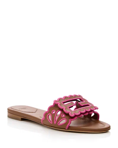 Fendi Baguette Embroidered Nappa Leather Slides In Multi