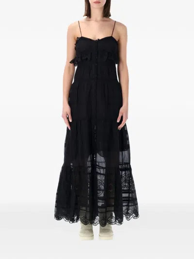 Isabel Marant Étoile Paule Long Floral Cotton And Lace Dress In Black