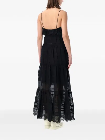 Isabel Marant Étoile Paule Long Floral Cotton And Lace Dress In Black