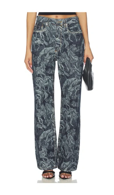 Allsaints Womens Printed Indigo Blake Horse-print Wide-leg Mid-rise Jeans In Blue