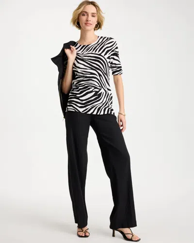 Chico's Ella Zebra Crewneck Pullover Sweater In Black In Black