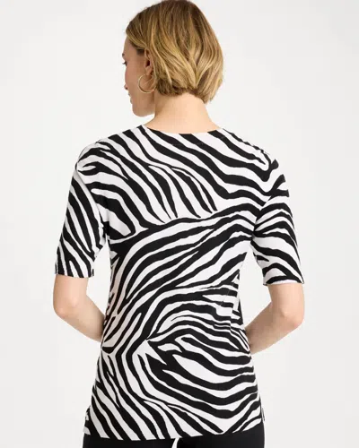 Chico's Ella Zebra Crewneck Pullover Sweater In Black In Black