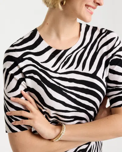 Chico's Ella Zebra Crewneck Pullover Sweater In Black In Black