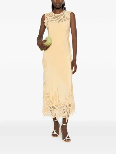 Ulla Johnson Idra Embroidered Silk Crepe De Chine Maxi Dress In Yellow