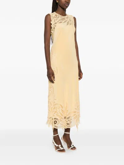 Ulla Johnson Idra Embroidered Silk Crepe De Chine Maxi Dress In Yellow