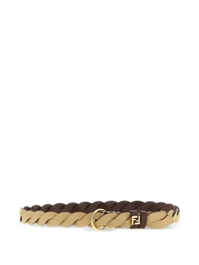 Fendi Multicolor Ff Braided Adjustable Belt In Brown