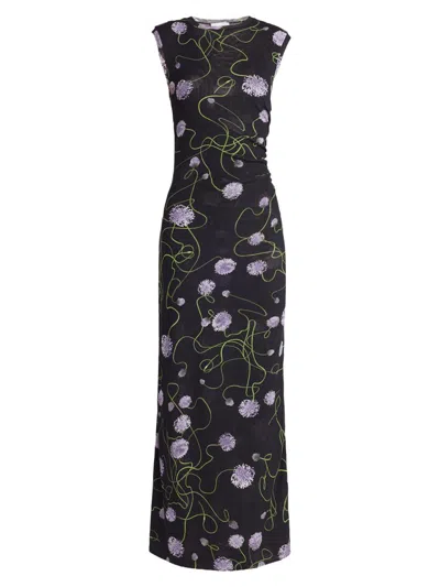 Stella Mccartney Twisted Floral Mesh Body-con Midi Dress In Black