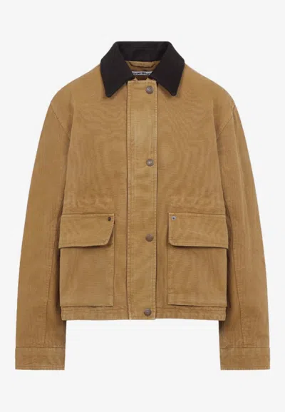 Acne Studios Leather-collar Relaxed Jacket In Brown